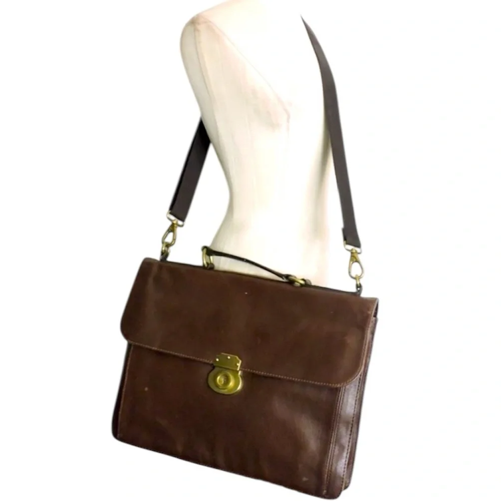 Fossil Estate Port Vintage Rare Briefcase Computer Tote Genuine Leather Bag